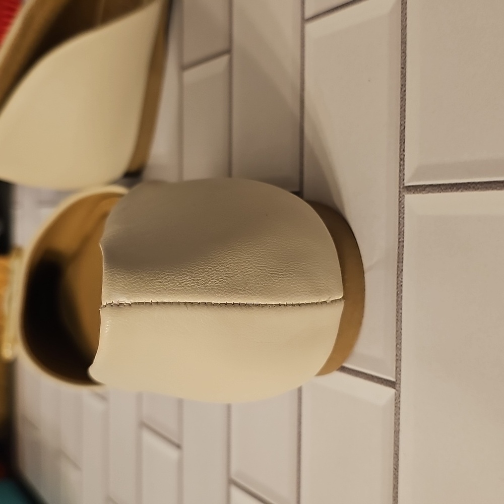 Lauren Conrad Elegant Cream Women's Shoes with Gold Buckle - Picture 6 of 7